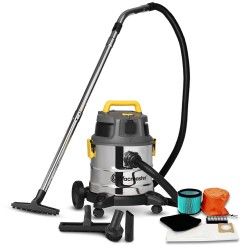 Aspirateur eau et poussieres 1600W - 20L inox - 27 Kpa avec prise integree