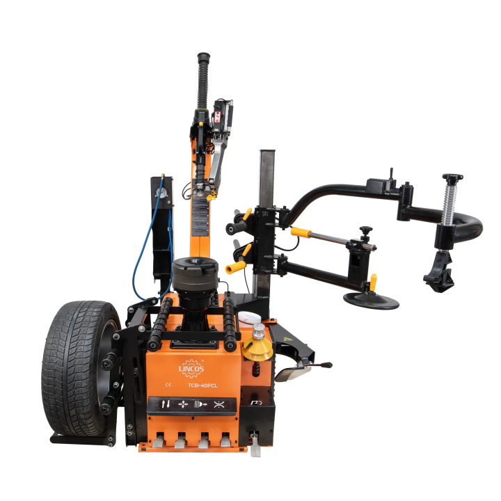 Machine de montage de pneus, jusqu'à 26 pouces, avec colonne de montage inclinable, bras auxiliaire, élévateur de roue, 230 V