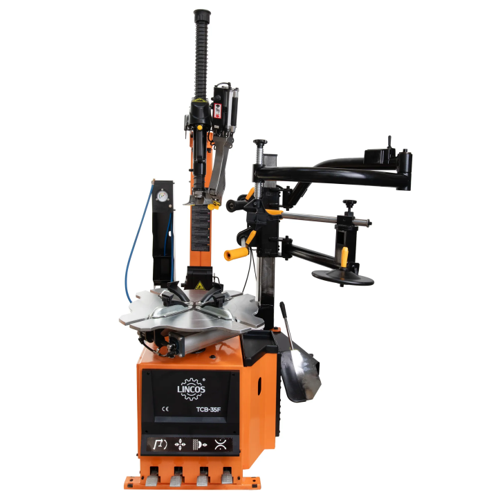 Machine de montage de roues équipée d'une colonne inclinable, de bras auxiliaires et d'un pistolet de gonflage analogique sur pi