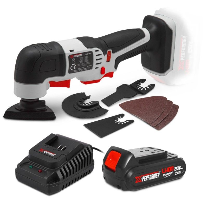 Outil multifonctions sans fil 20V + accessoires avec batterie 2Ah - X-Performer Outil multifonctions sans fil 20V + accessoires avec batterie 2Ah - X-Performer