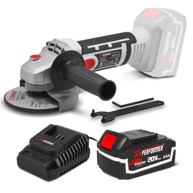 Meuleuse d'angle sans fil 20V - 115mm avec batterie 4Ah - X-Performer Meuleuse d'angle sans fil 20V - 115mm avec batterie 4Ah - X-Performer