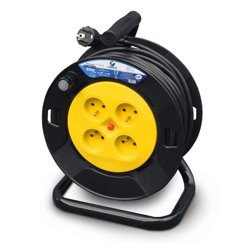 Enrouleur electrique 25m - 4 prises, Protection Enfant, Ce¢ble H05VV-F 3G1.5mmÂ²