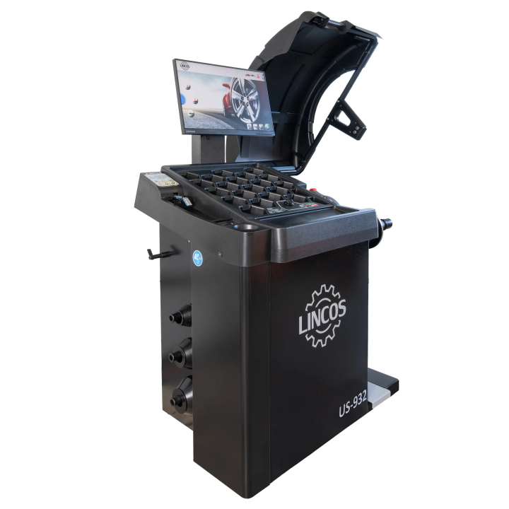 Équilibreuse de roues automatique, mesure ultrasonique, multilingue, serrage pneumatique des roues