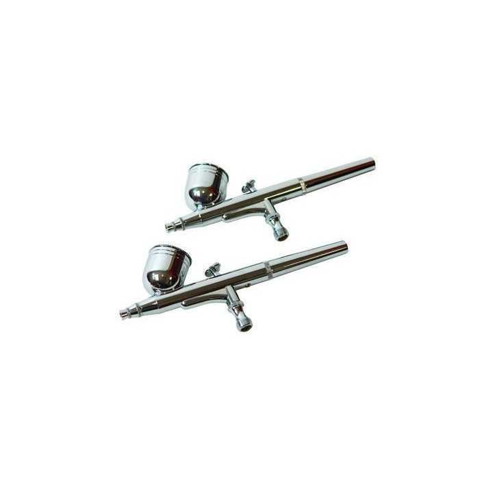 Ensemble 6 pistolets AIRBRUSH + accessoires métal chromé aiguille inox