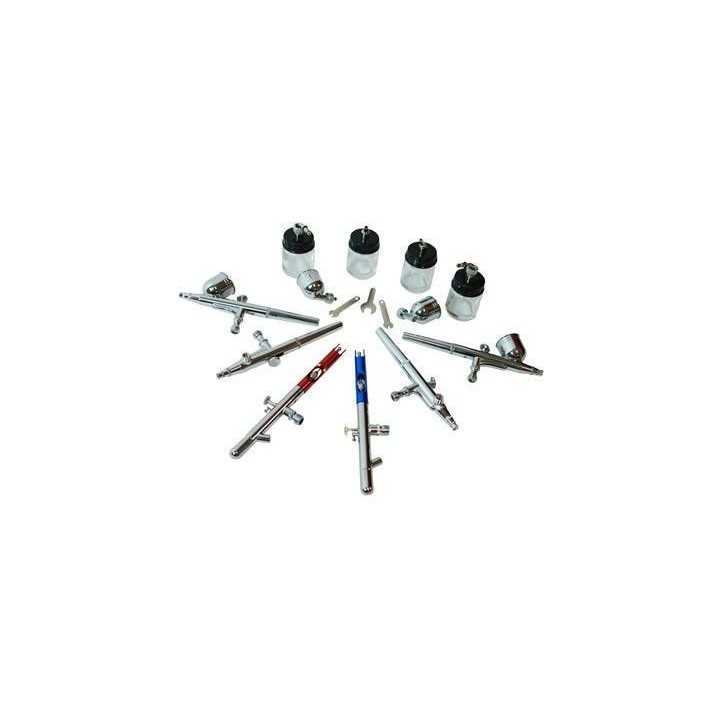 Ensemble 6 pistolets AIRBRUSH + accessoires métal chromé aiguille inox