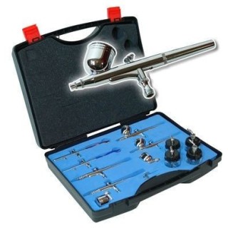 Ensemble 6 pistolets AIRBRUSH + accessoires métal chromé aiguille inox