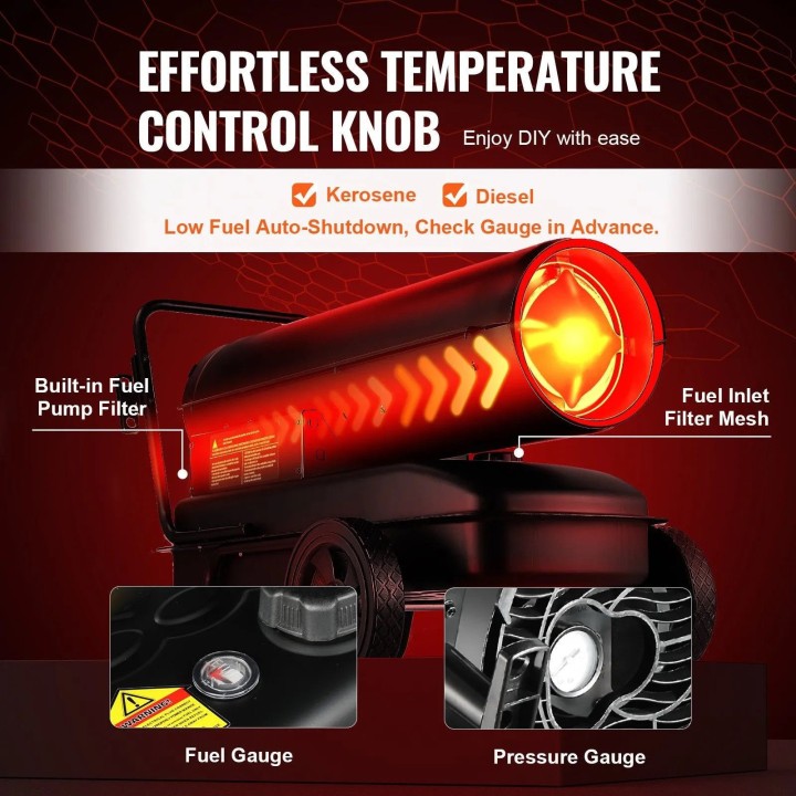 Chauffage mobile au fioul à air pulsé ,  100000 BTU  Réservoir 38 L