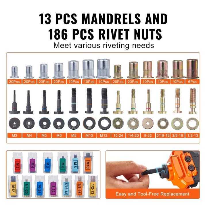 Riveteuse Manuelle pour Écrou à Sertir 41 cm,186pcs