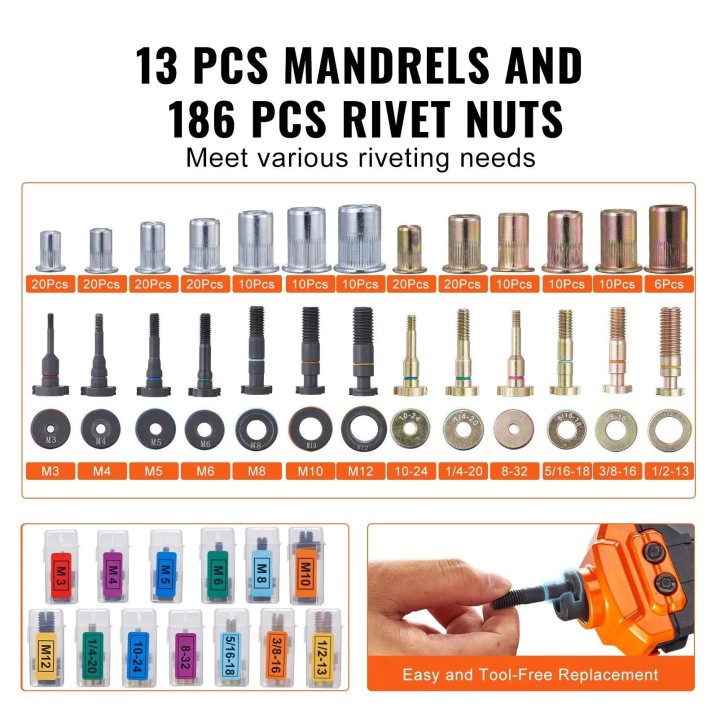 Riveteuse Manuelle pour Écrou à Sertir 41 cm,186pcs