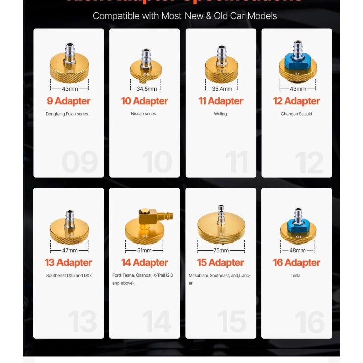 Kit adaptateur de maître-cylindre de purge de frein, 17 pcs