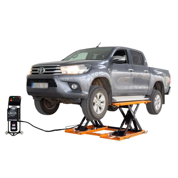 Pont élévateur à ciseaux portable, 3,5 t, 230 V avec déverrouillage électrique et kit de mobilité